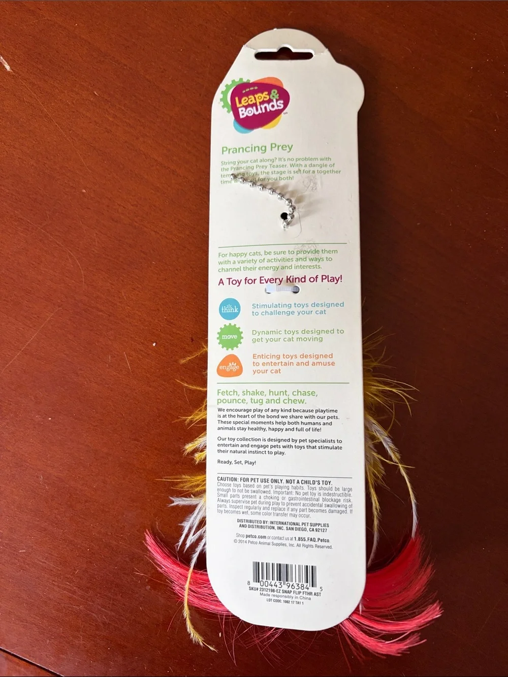Leaps & Bounds Feather Cat Teaser Toy - Pink, Yellow, White